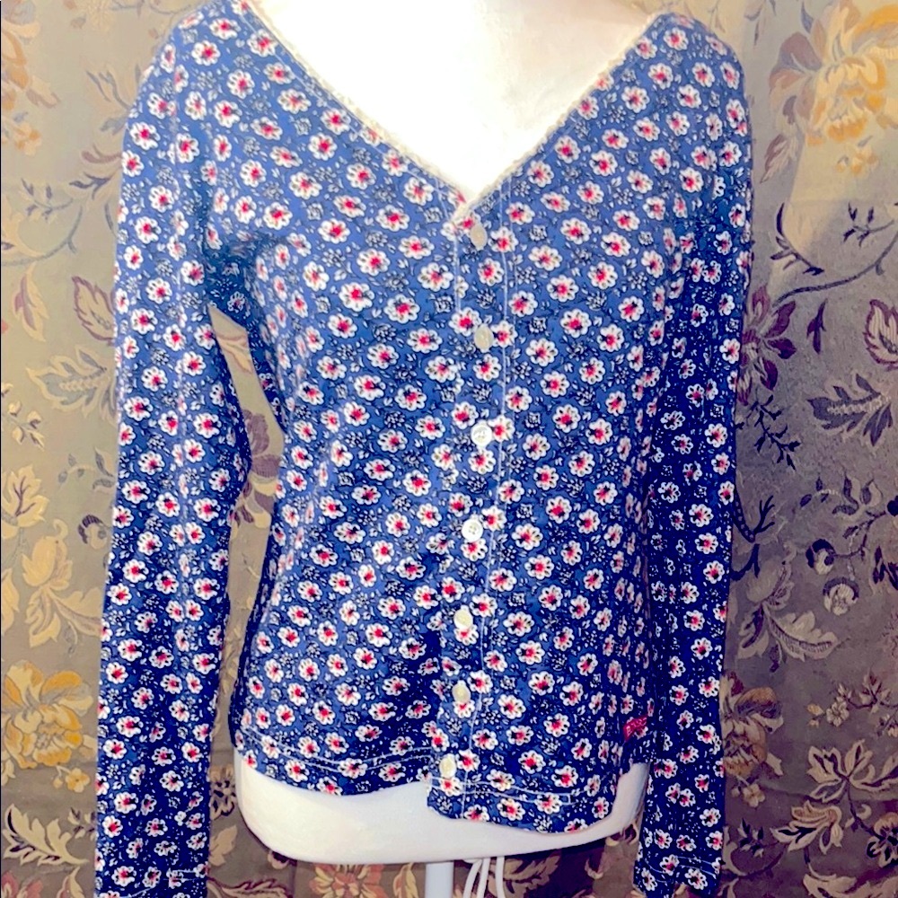 Vintage 90s BONGO 100% Cotton Floral Button-Up Long Sleeve Top